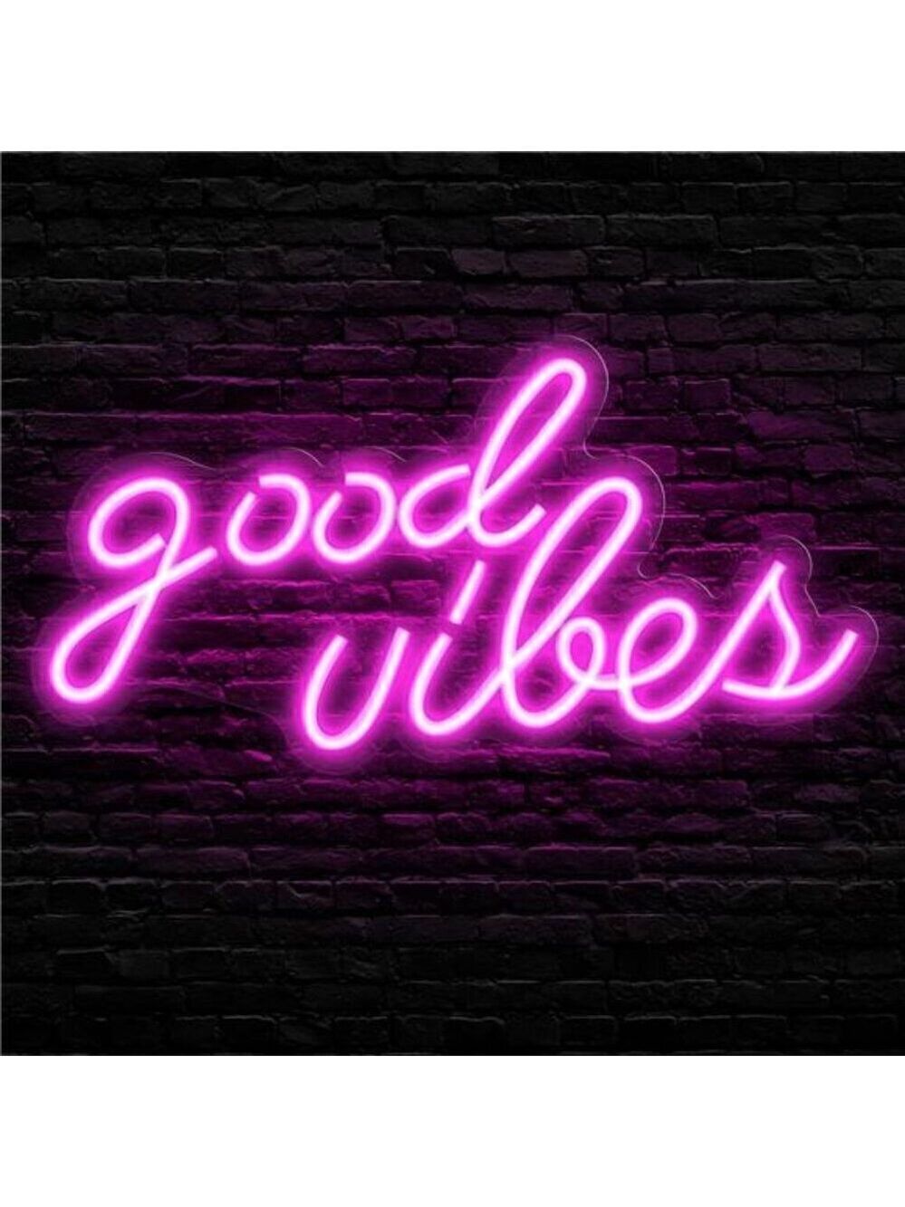 Pink Good Vibes Neon Sign Light Bedroom LED Neon Wall Decor (16.1 x 8.3 inch)